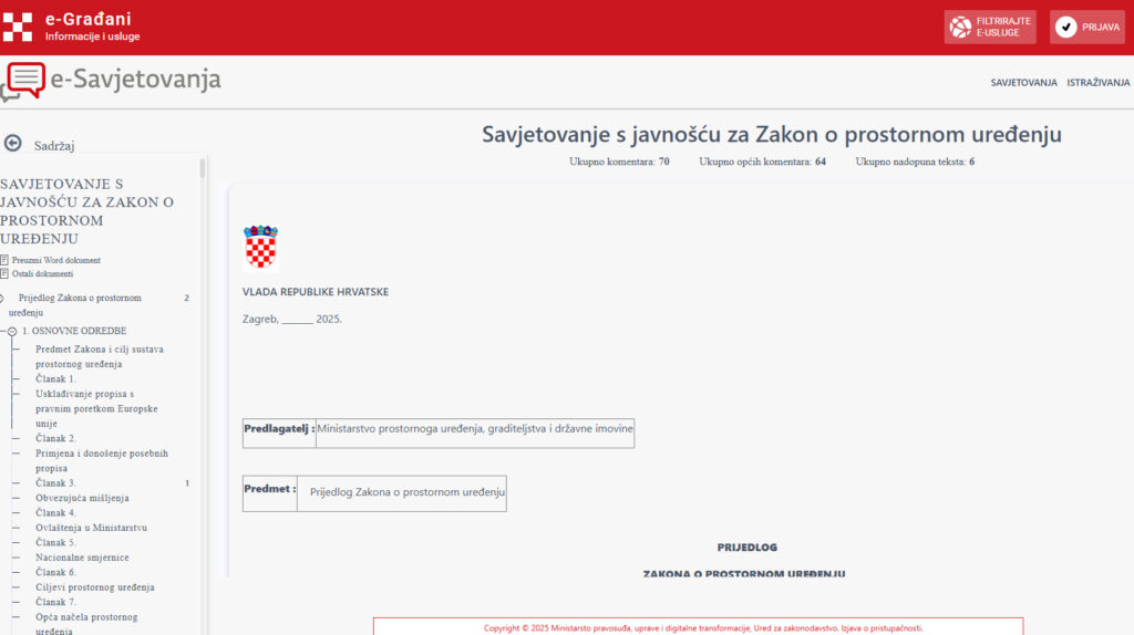 Javna savjetovanja o prijedlozima zakona iz područja prostornog uređenja, graditeljstva i energetske učinkovitosti
